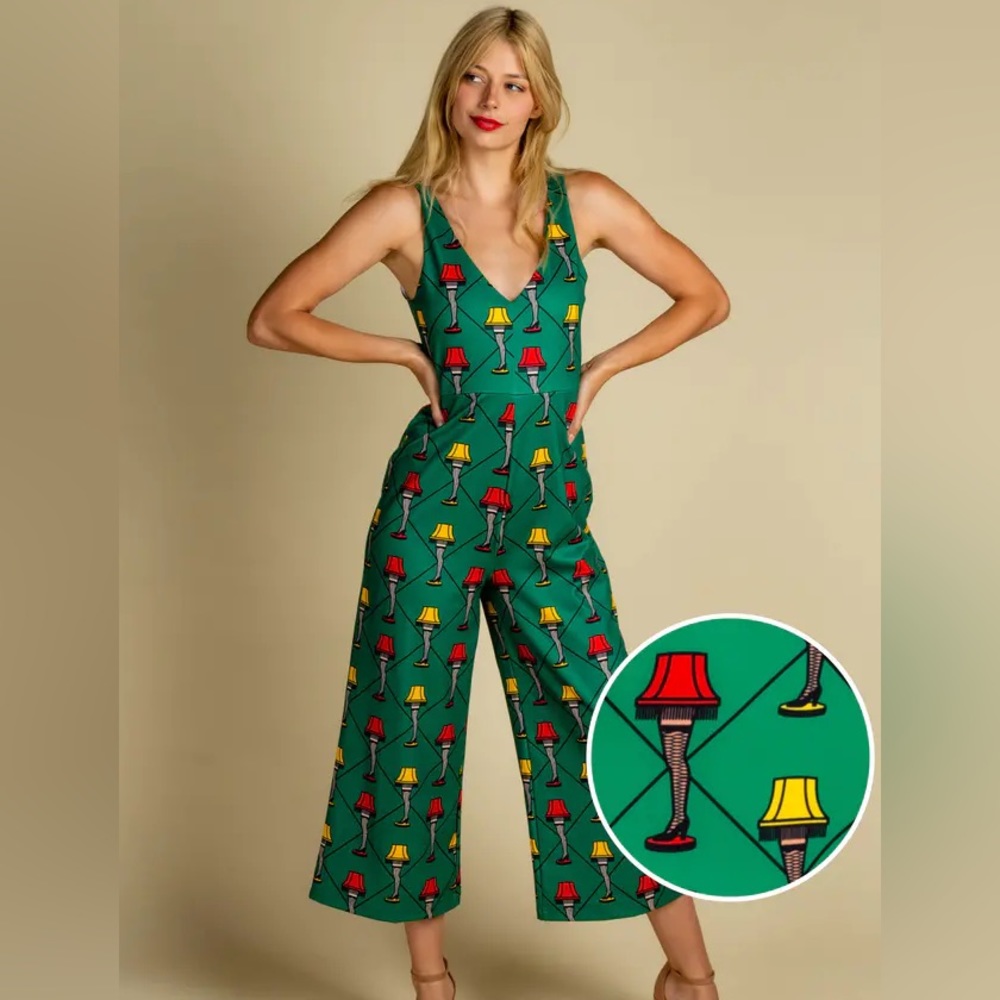 Iconic Christmas  Story retro leg lamp jumpsuit. Ugly Christmas sweater outfit